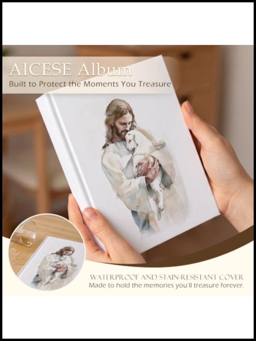 Jesus and Lamb Christian Hardcover Photo Album 4x6 18 Pockets Lay Flat - Picture 4 of 6